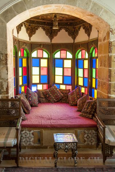 Vetrata, loggia, castello, Beit Al Dine, Libano, fotografia